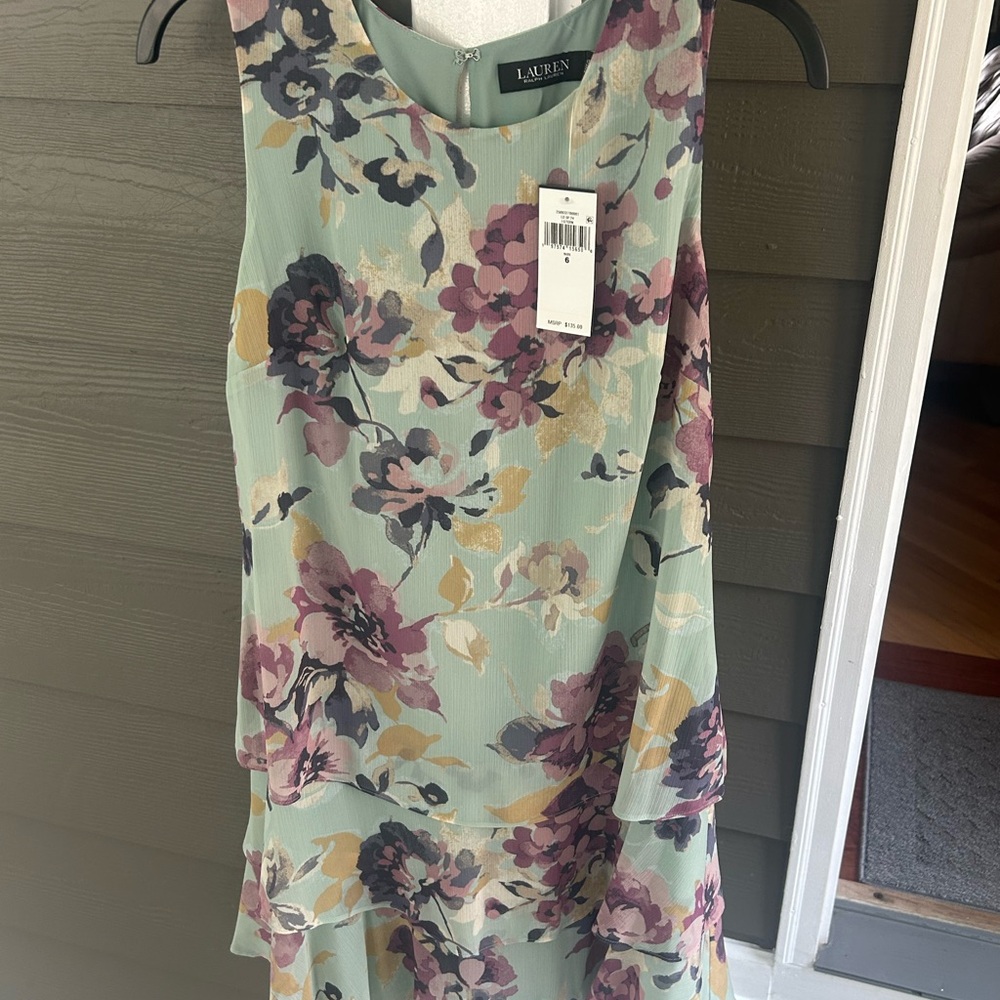 NWT Ralph Lauren Floral Midi Dress - Green and Purple